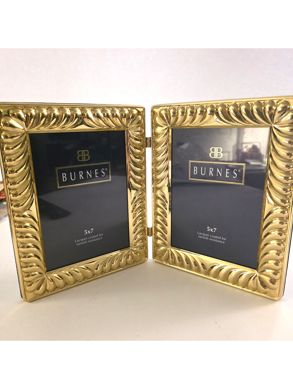 Frame Burnes Golden Lacquer Coated Double Picture 5" X 7” Tarnish Resistant